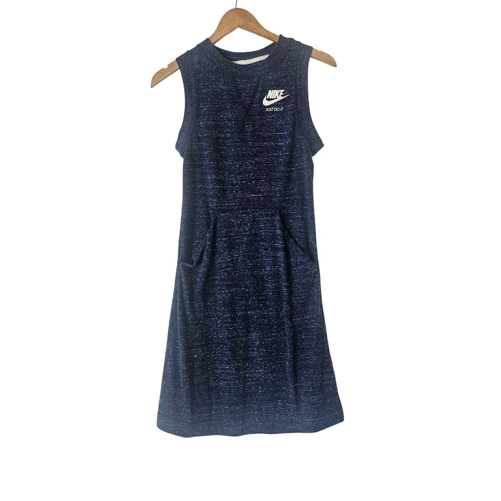 Nike Organic‎ Cotton Blend Sleeveless Sweatshirt Mini Dress Heather Blue Size XS